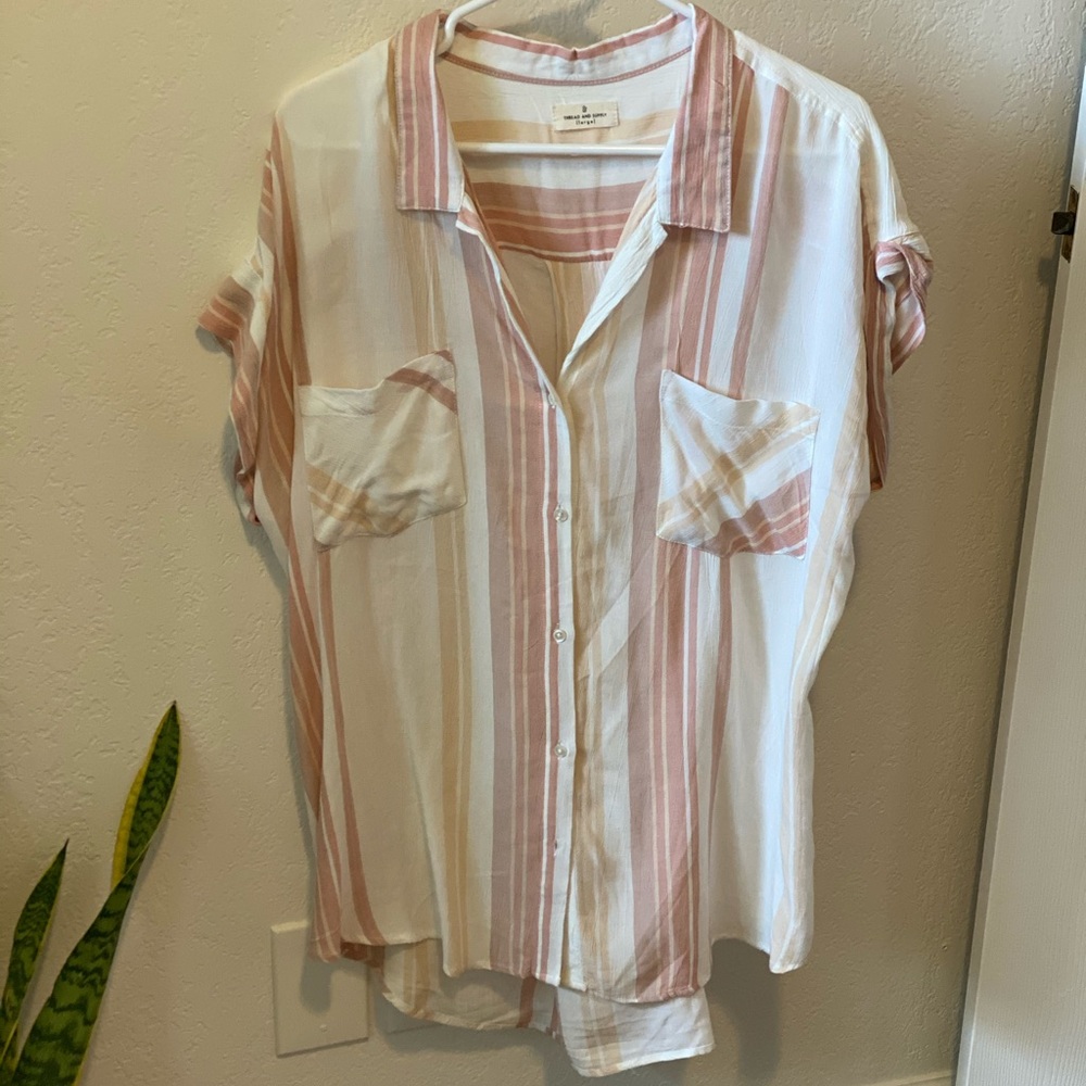 Blush button down top.